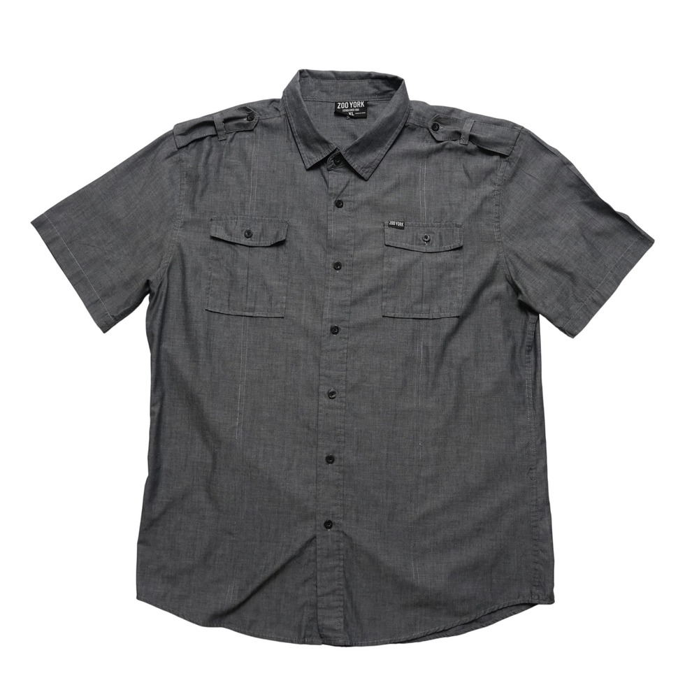 Zoo York Mens XL‎ Grey Button Up Shirt Short Sleeve Utility Epaulettes